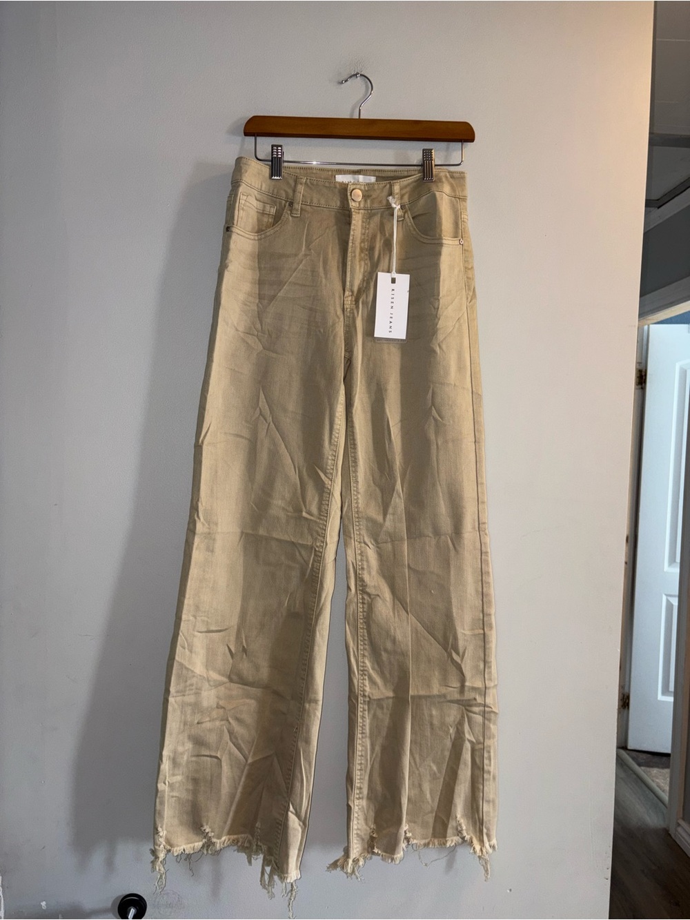 Risen Jeans | Beige Straight Leg Frayed Denim (NWT)